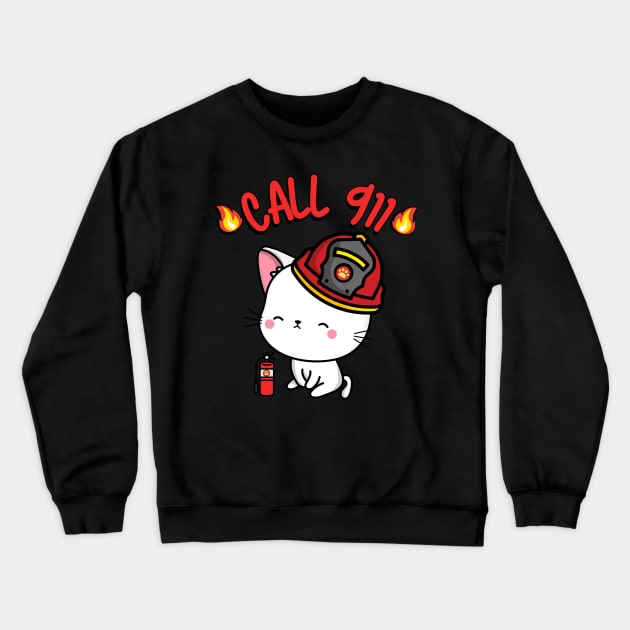 Firefighter Angora cat Crewneck Sweatshirt by Pet Station